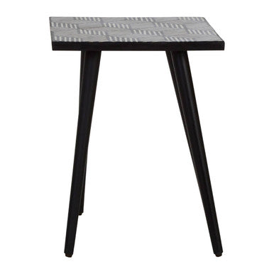 Black and White Top Bone Inlay Side Table with 4 Angular Legs | Boho