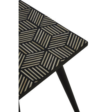 Black and White Top Bone Inlay Side Table with 4 Angular Legs | Boho