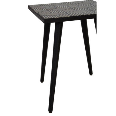 Black and White Top Bone Inlay Side Table with 4 Angular Legs | Boho