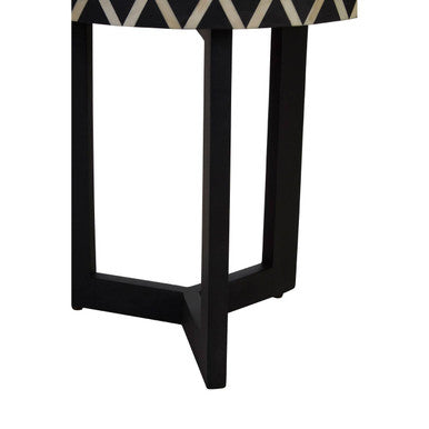 Black and White Top Bone Inlay Side Table with Black 3 Cross-Leg Base | Boho