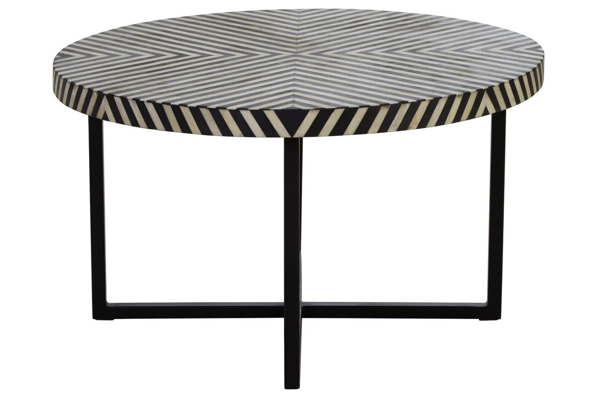 Boho Bone Inlay Coffee Table with Metal Legs
