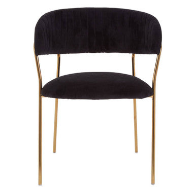 Tamzin Black Velvet Channel Tufted Dining Chair with Gold Finish Legs