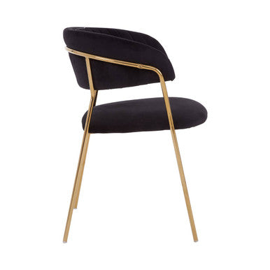 Black Velvet Channel Tufted Dining Chair with Gold Finish Legs | Tamzin