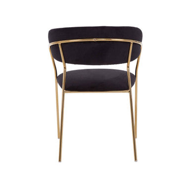 Black Velvet Channel Tufted Dining Chair with Gold Finish Legs | Tamzin