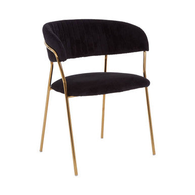 Black Velvet Channel Tufted Dining Chair with Gold Finish Legs | Tamzin