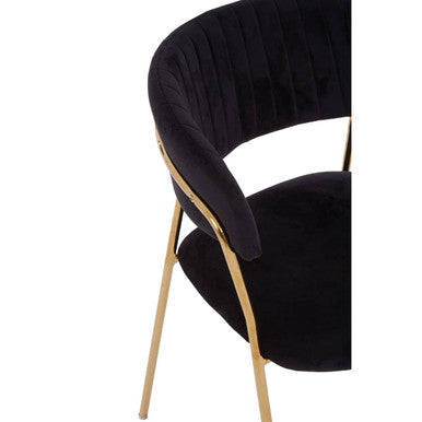 Black Velvet Channel Tufted Dining Chair with Gold Finish Legs | Tamzin