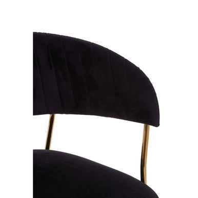 Black Velvet Channel Tufted Dining Chair with Gold Finish Legs | Tamzin