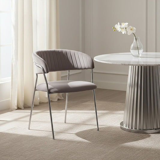 Tamzin Mink Velvet Channel Tufted and Chrome Finish Dining Chair