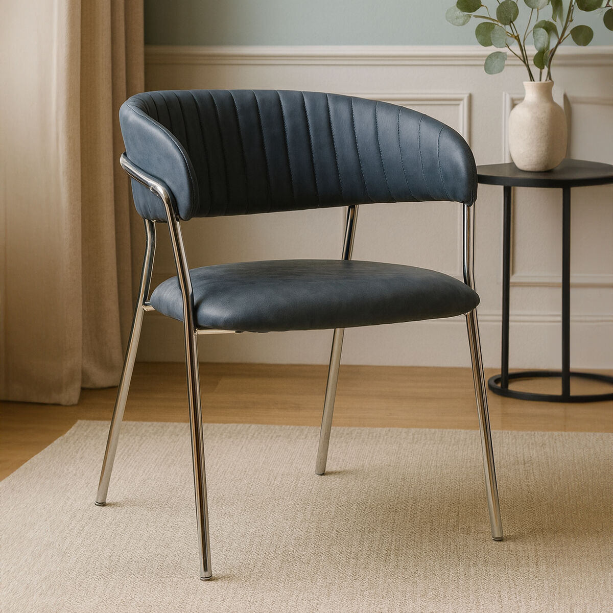 Tamzin Dark Grey Leather Curved Dining Chair