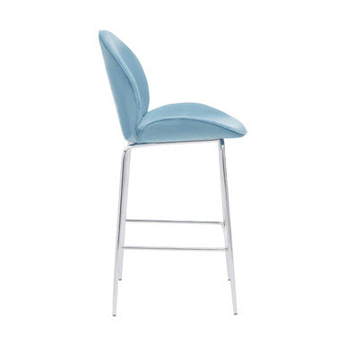 Blue Velvet Chrome Finish Bar Chair | Tamzin