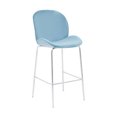 Blue Velvet Chrome Finish Bar Chair | Tamzin