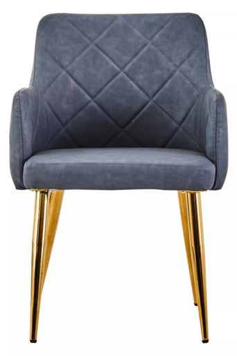 Tamzin Dark Grey Leather Effect Quilted Dining Chair with Gold Metal Legs