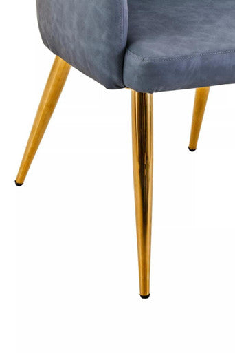 Dark Grey Leather Effect Quilted Dining Chair with Gold Metal Legs | Tamzin