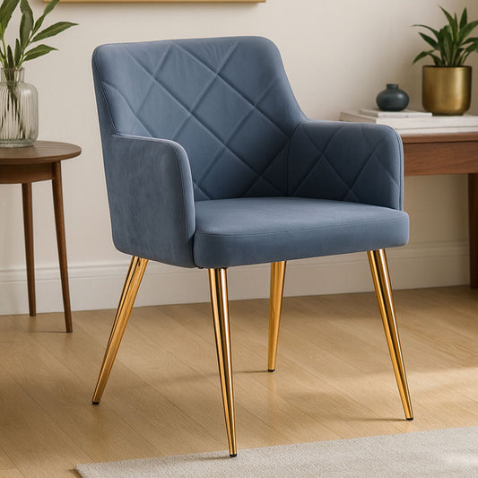 Tamzin Dark Grey Leather Effect Quilted Dining Chair with Gold Metal Legs