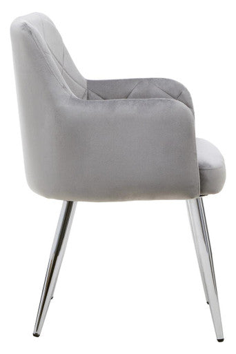 Mink Velvet Quilted Dining Chair with Chrome Finish Legs | Tamzin
