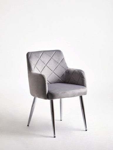 Mink Velvet Quilted Dining Chair with Chrome Finish Legs | Tamzin