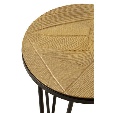 Set of 3 Assorted Textured Round Top Side Tables with Black Metallic Hairpin Legs | Mirano