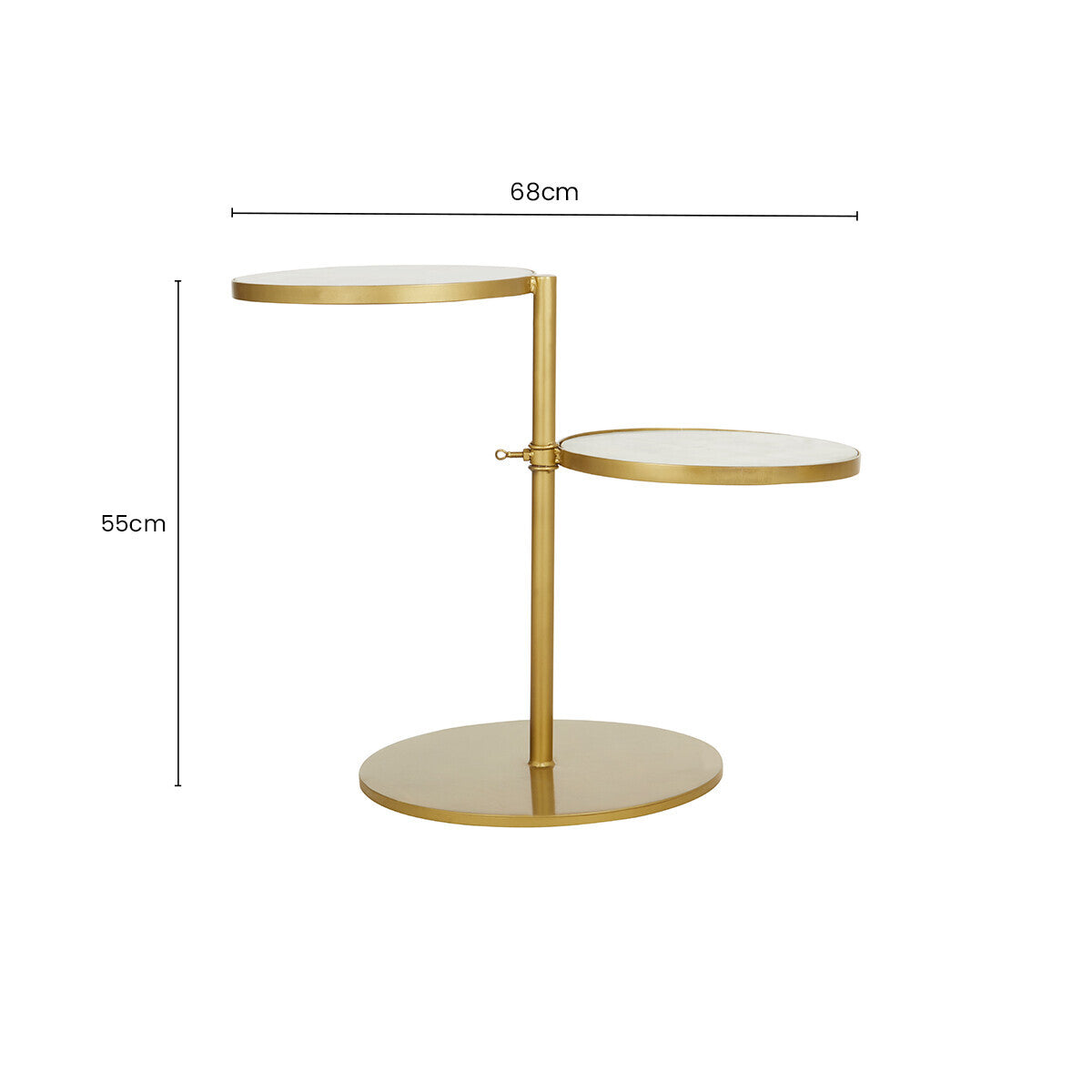 Gold Finish 2 Shelves Side Table with White Marble Tops | Rabia
