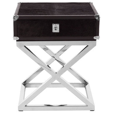 Kensington Townhouse Hair on Leather One Drawer Side Table