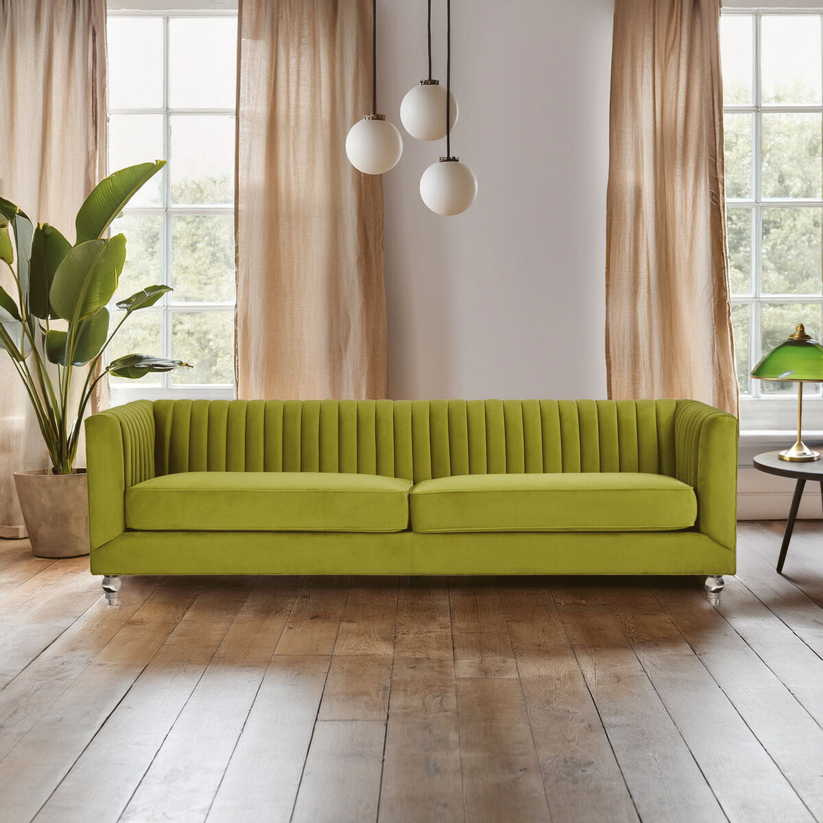 3 Seater Green Velvet Sofa | Brasa
