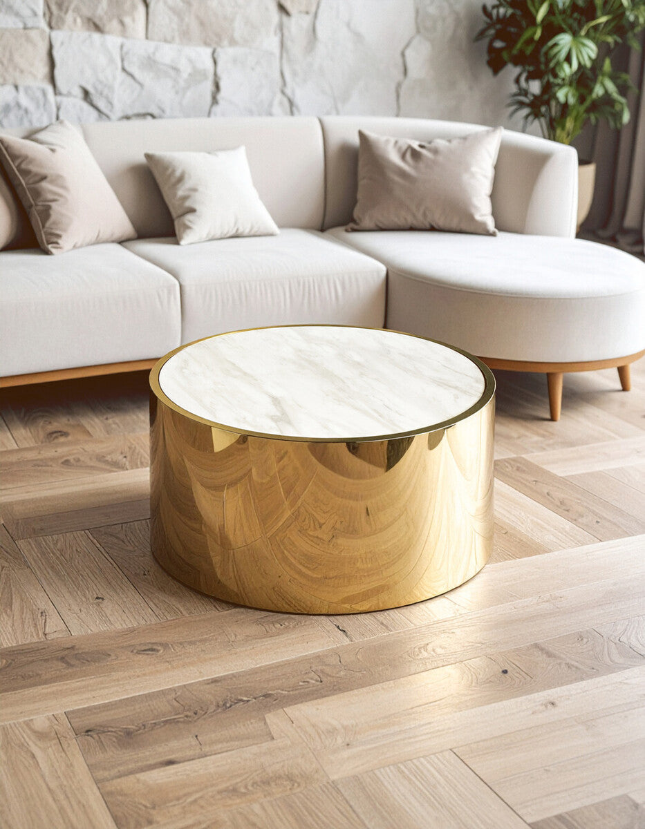 Carlox Round Gold and Marble Effect Coffee Table
