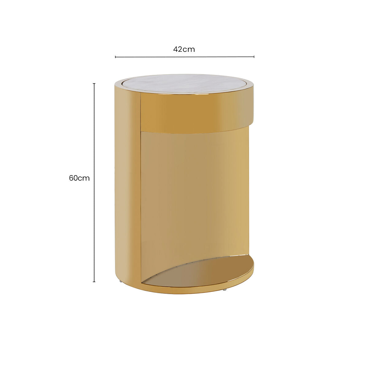 White Marble Effect Round Side Table with Gold Finish Metallic Base, Carlox