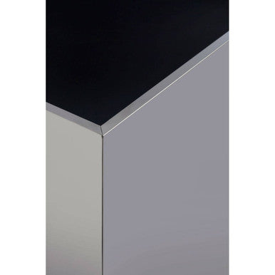 Black Tempered Glass Top Side Table with Silver Square Chrome Finish Frame | Carlox