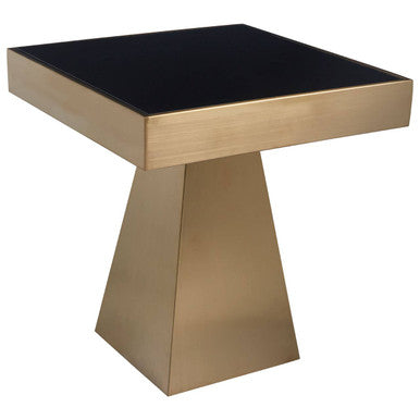 Gold Square Finish Frame Side Table with Black Tempered Glass Top | Carlox