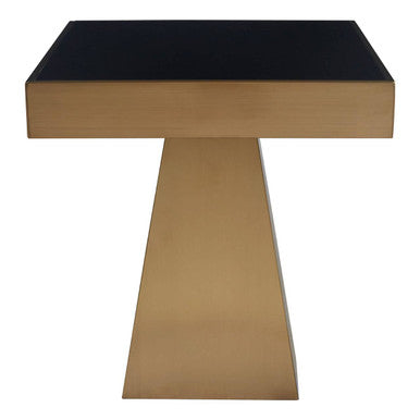 Gold Square Finish Frame Side Table with Black Tempered Glass Top | Carlox