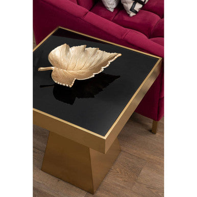 Gold Square Finish Frame Side Table with Black Tempered Glass Top | Carlox