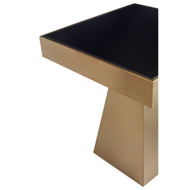 Gold Square Finish Frame Side Table with Black Tempered Glass Top | Carlox