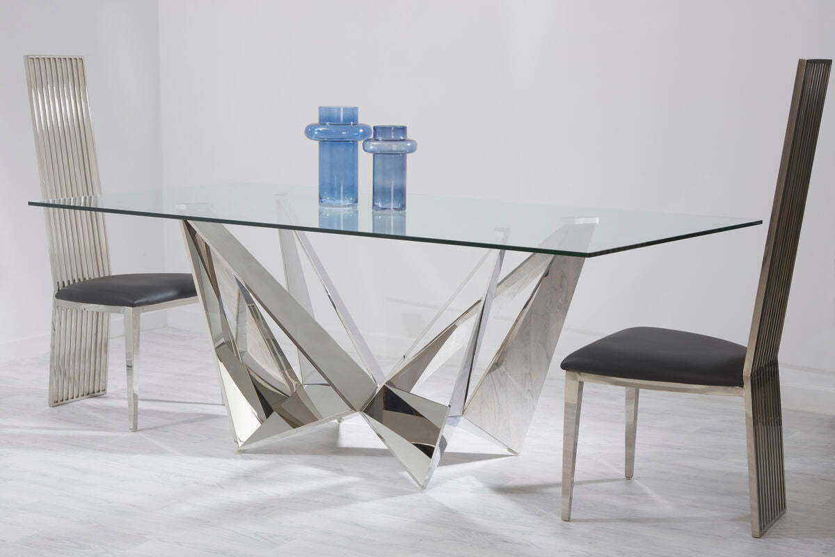 Carlox Tempered Glass Dining Table with Chrome Legs