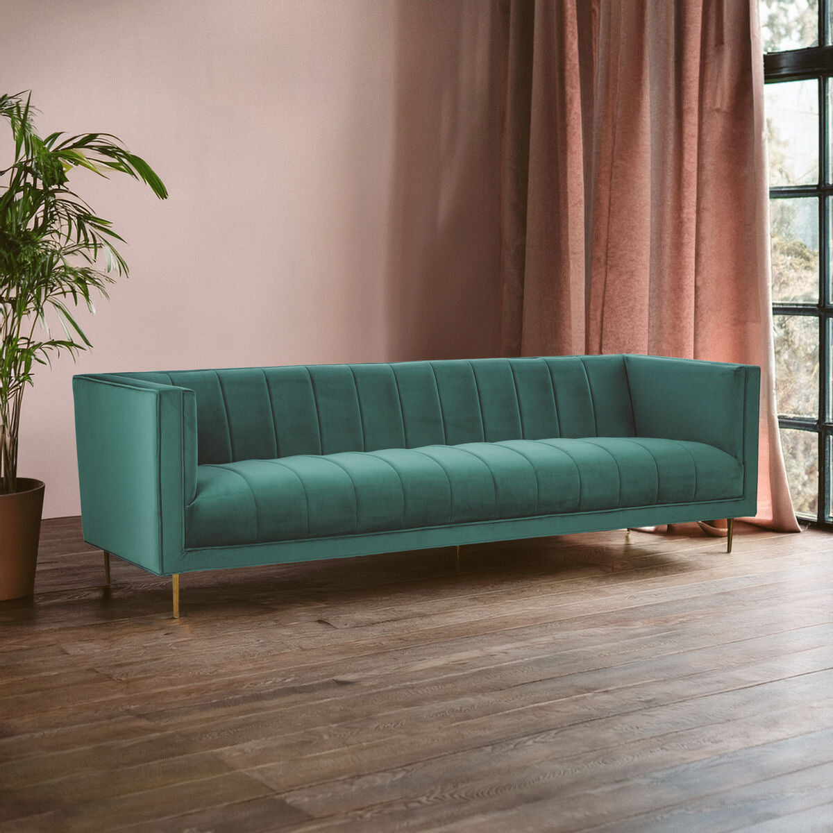 Otylia 3 Seat Green Sofa