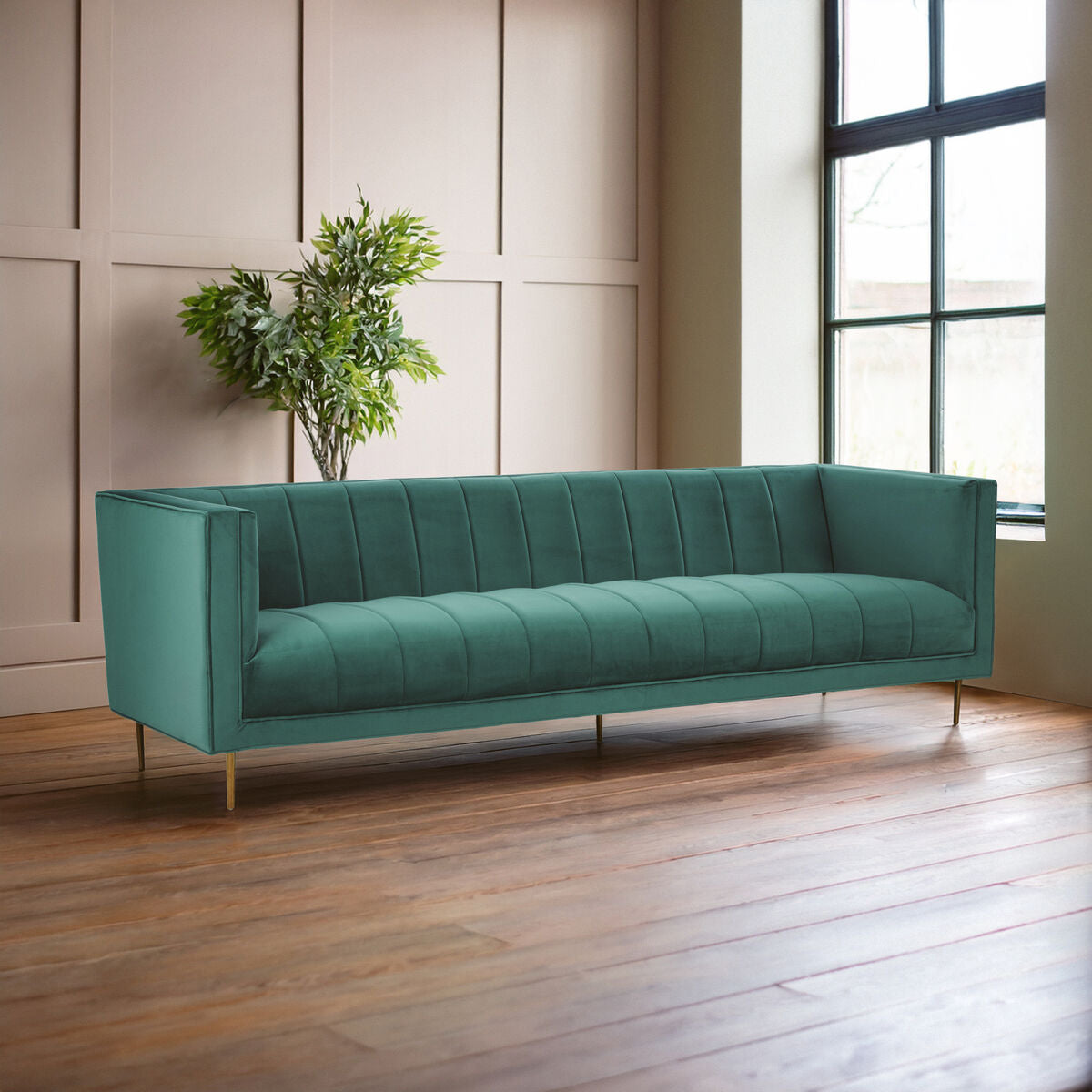 Otylia 3 Seat Green Sofa