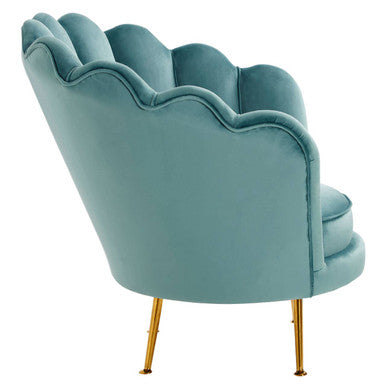 Ovala Blue Velvet Chair with Scalloped Back
