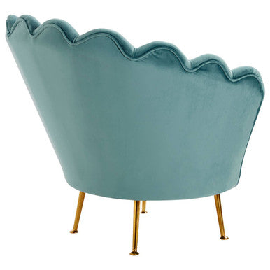 Ovala Blue Velvet Chair with Scalloped Back