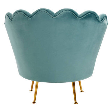 Ovala Blue Velvet Chair with Scalloped Back