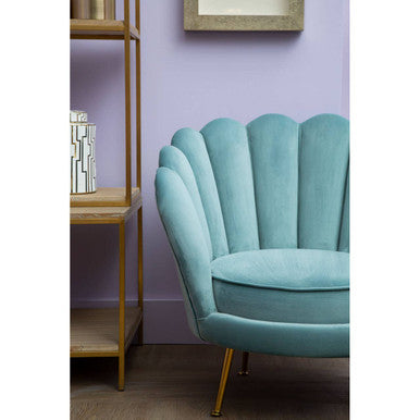 Ovala Blue Velvet Chair with Scalloped Back