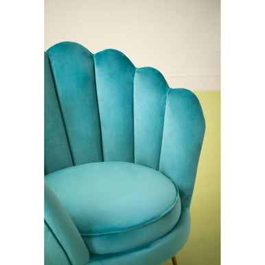Ovala Blue Velvet Chair with Scalloped Back