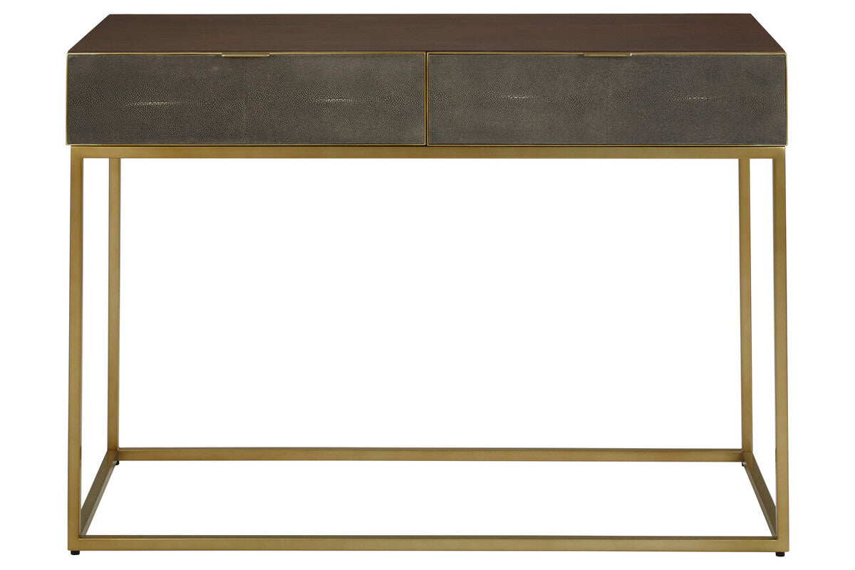 Textured Shahgreen 2 Drawer Gold Finish Console Table, Kempton
