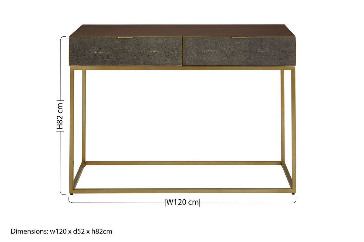 Textured Shahgreen 2 Drawer Gold Finish Console Table, Kempton