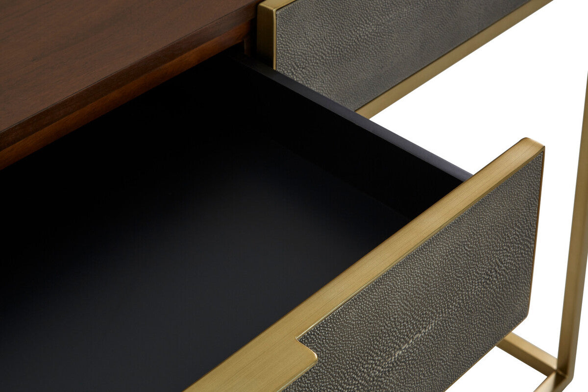 Textured Shahgreen 2 Drawer Gold Finish Console Table, Kempton
