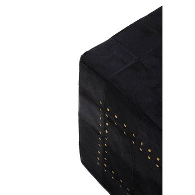 Bosie Black Patchwork Leather Pouffe with Gold Studs | Safira