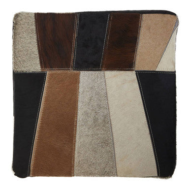 Hair on Leather Pouffe in Geometric Patchwork Design | Safira