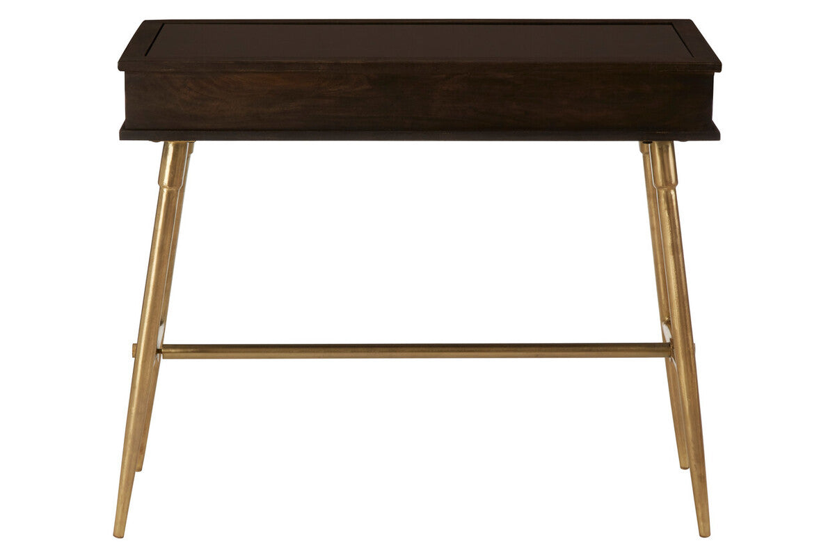 Grey Glass Top 3 Drawer Console Table in Gold Finish Frame, Sagor