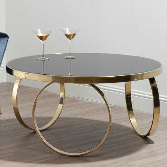 Large Black Glass Round Coffee Table, Ragusa