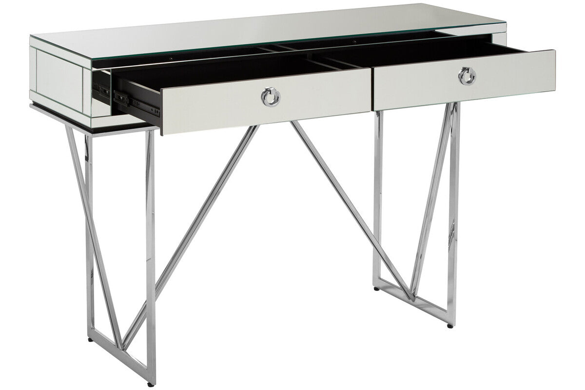 Silver  Mirrored Glass 2 Drawer Console Table, Rovo