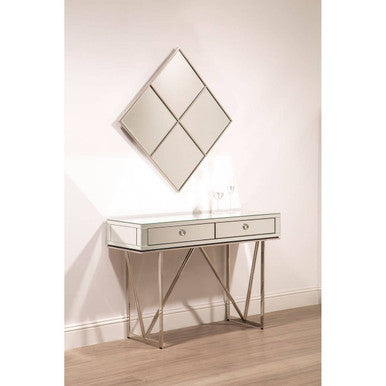 Silver  Mirrored Glass 2 Drawer Console Table, Rovo
