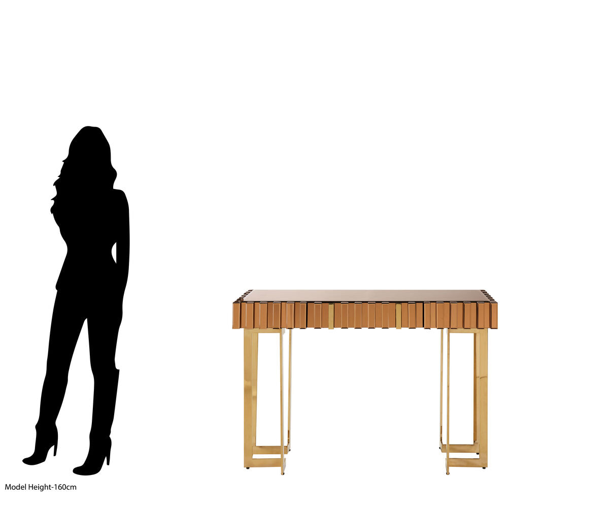 Rivoli Mirrored Top Console Table With Gold Polished Frame