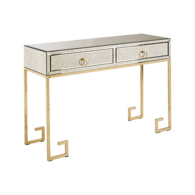 Gold Antique Mirrored Glass and Steel Frame Console Table with 2 Drawers | Rieti